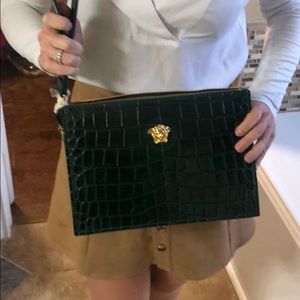 Versace green crocodile skin clutch purse wristlet